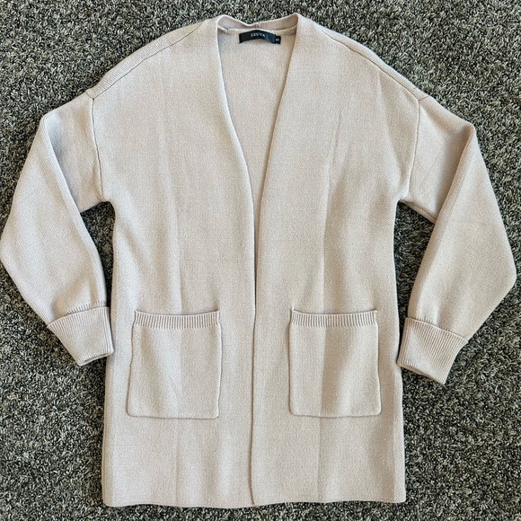 ZESICA Women's Cream Long Sleeves Open Front Knitted Sweater Cardigan SMALL - Picture 3 of 8